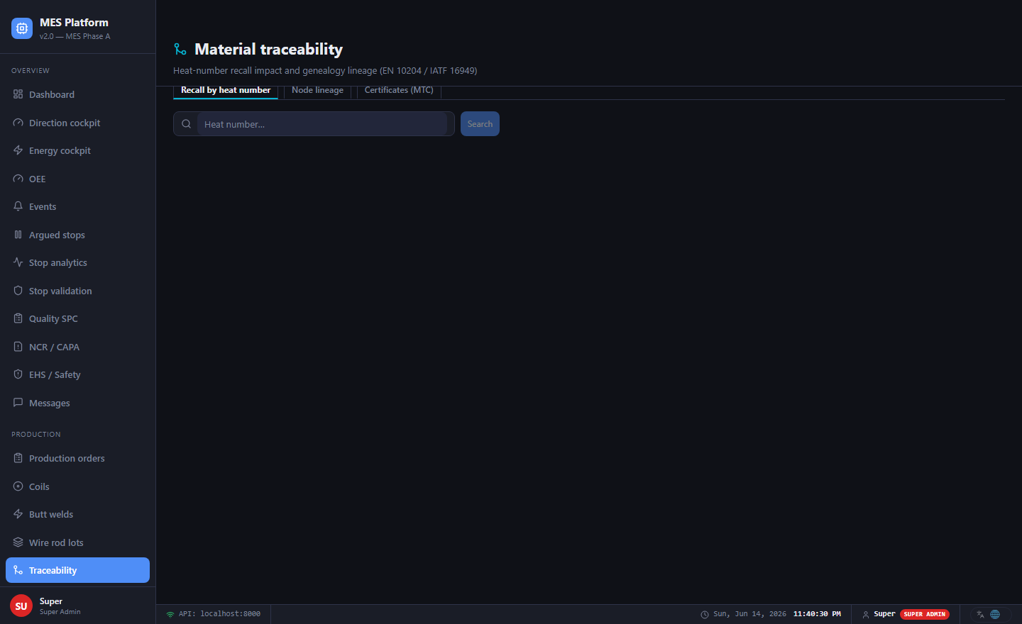 Material traceability — heat-number genealogy and MTC